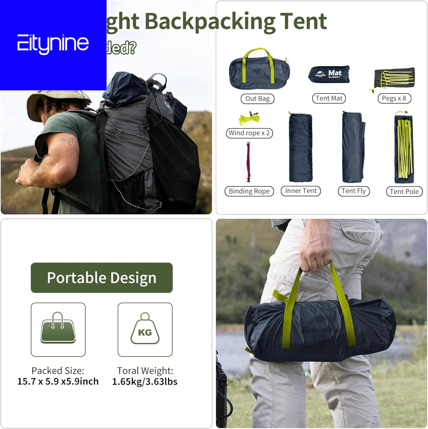 Bikepacking 1 Person Tent, Waterproof Easy Set up Free Standing Single Person Tent, Lightweight Backpacking Tent for 1 Person, One Person Tent with Footprint Included