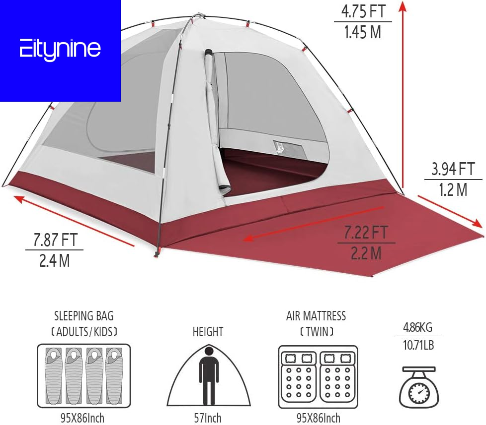 Waterproof Camping Tent for 2-4 People | Easy Setup with Porch & Double Layers