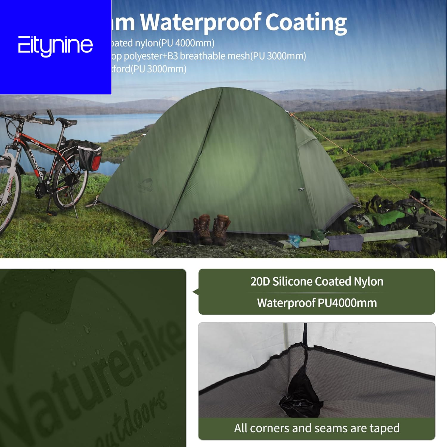 Bikepacking 1 Person Tent, Waterproof Easy Set up Free Standing Single Person Tent, Lightweight Backpacking Tent for 1 Person, One Person Tent with Footprint Included