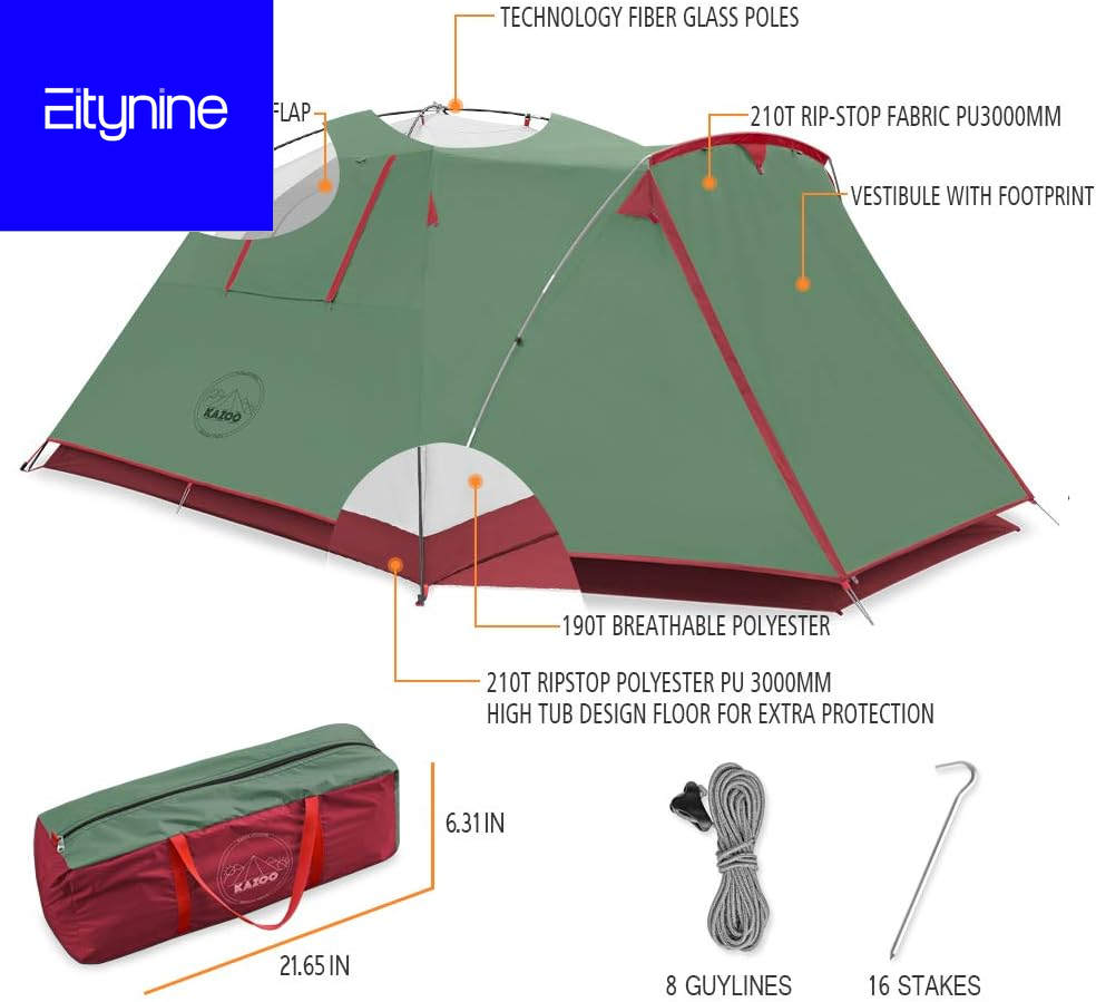 Waterproof Camping Tent for 2-4 People | Easy Setup with Porch & Double Layers