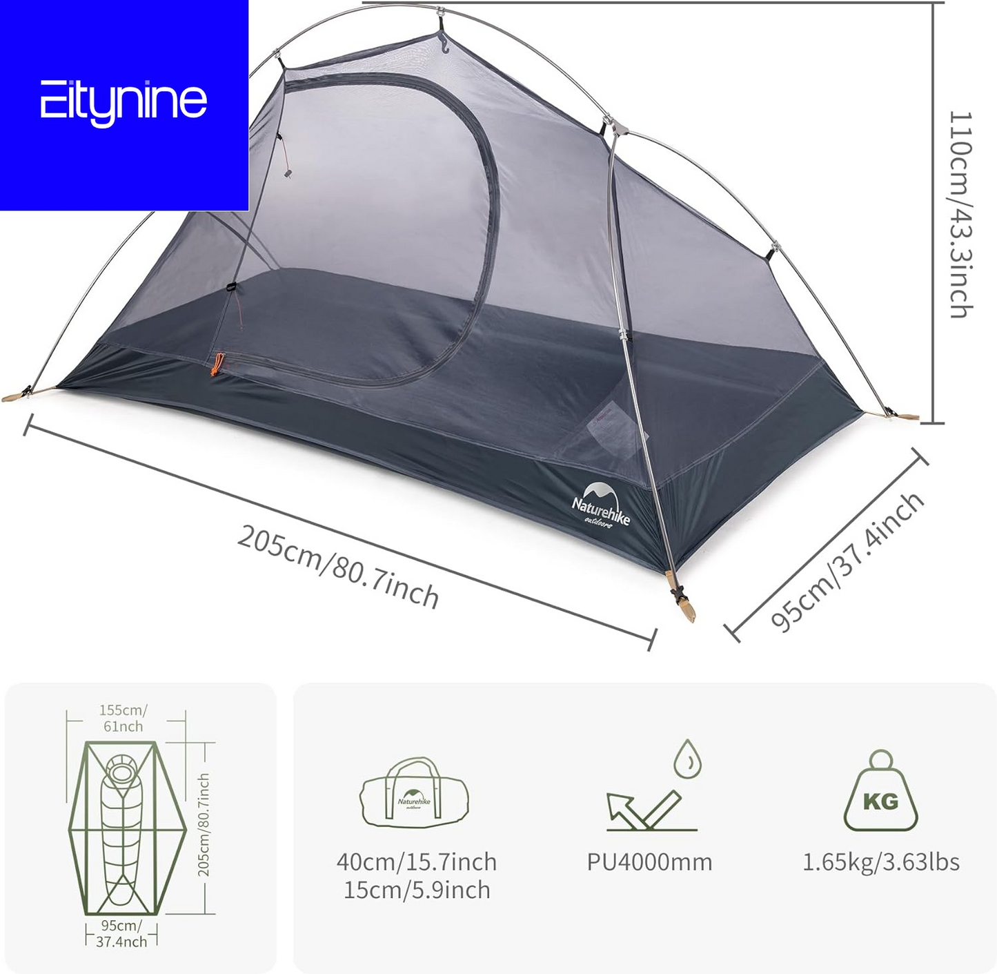 Bikepacking 1 Person Tent, Waterproof Easy Set up Free Standing Single Person Tent, Lightweight Backpacking Tent for 1 Person, One Person Tent with Footprint Included